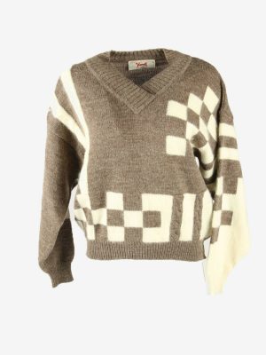 Vintage Jumper Plain Long Sleeve V Neck Retro Multi Size L