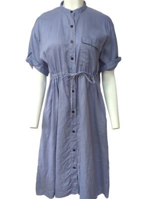 Vintage Shirt Dress Short Sleeve Long Round Neck Blue Size 36
