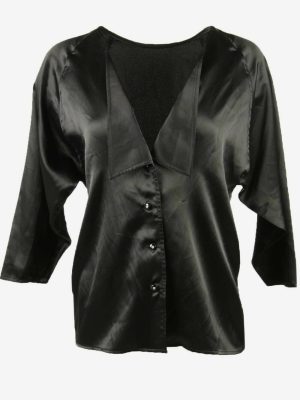 Vintage Top Blouse Button Down Shirt 90s Black UK 16/18