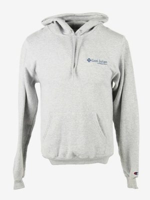 Champion Hoodies Vintage Pockets Sweatshirt Retro 90s Grey Size S