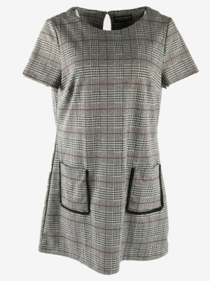Dorothy Perkins Check Mini Dress Vintage Crew Neck 90s Grey L
