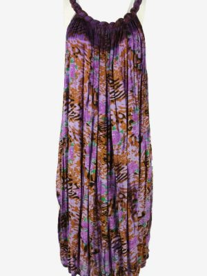 Floral Maxi Dress Vintage Boat Neck Retro 90s Purple One Size