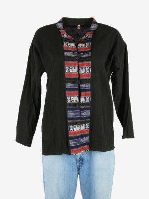 Hippie Gypsy Embroidered Blouse Tunic Top Vintage Kaftan Black Size L