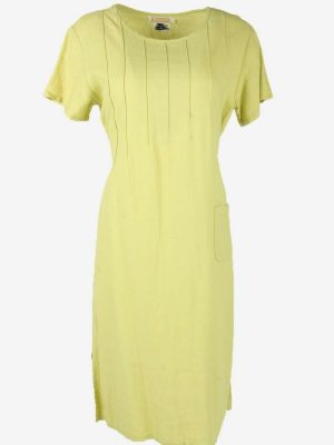 Plain Maxi Dress Vintage Crew Neck Adjustable Waist 90s Lemon Size L
