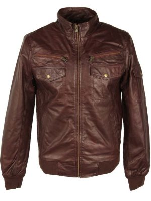 Real Leather Jacket Mens Bomber Biker Red/Brown, Brand new S,M,L,XL Bareskin