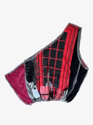 Reworks Ladies Top Half Shoulder Cut Sew Crop Top Printed Size L