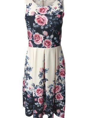 Skater Dress Floral Print Summer Party Dance Sun Dresses Size S
