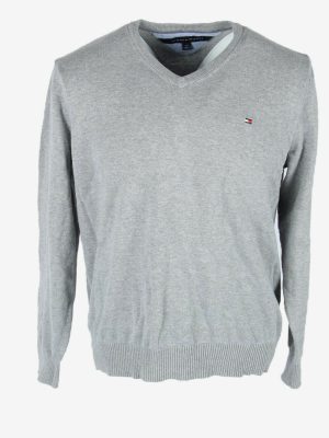 Tommy Hilfiger Diamond Sweater Vintage V Neck Golf Casual Grey Size L