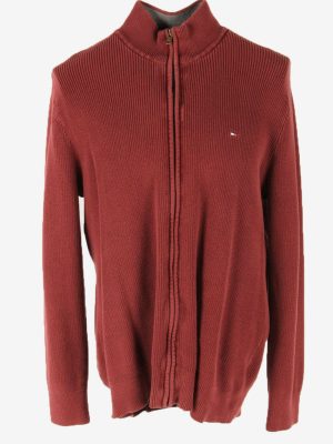 Tommy Hilfiger Plain Vintage Caredigan High Neck Sweater Burgundy Size XL