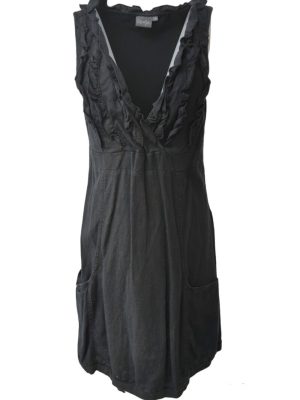 Vintage Dress Sleeveless Knee Lenght V-Neck Black Size 38