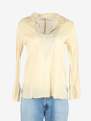 Vintage Embroidered Hippie Gypsy Blouse Tunic Top Kaftan Beige M