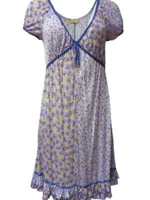 Vintage Jersey Dress Midi Length Frilled Hem Purple Summer Dress Size M