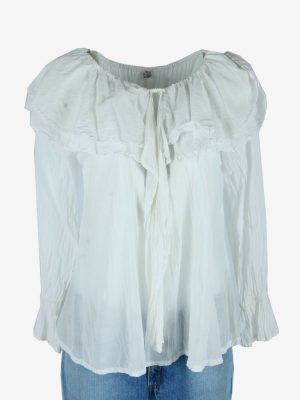 Vintage Plain Blouse Boho Indian Tunic Top Kaftan Smock White Size S