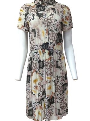 Womens Day Dress Chiffon Lined Skirt Darling Collared Button-Up Size M