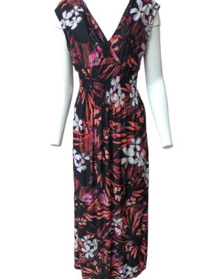 Women's Maxi Dress Surplice Wrap Sleeveless Elastic Waist Size M/L