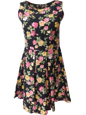 Womens Pleated Dress Sleeveless Knee Lenght Round Neck Multi Size S