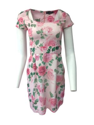 Womens Rose Skater Dress Floral Print Summer Short Sleeve Size S