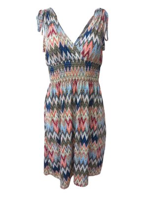 Zig Zag Pattern Dress Elastic Waist Sleeveless Summer Jersey Size S/M