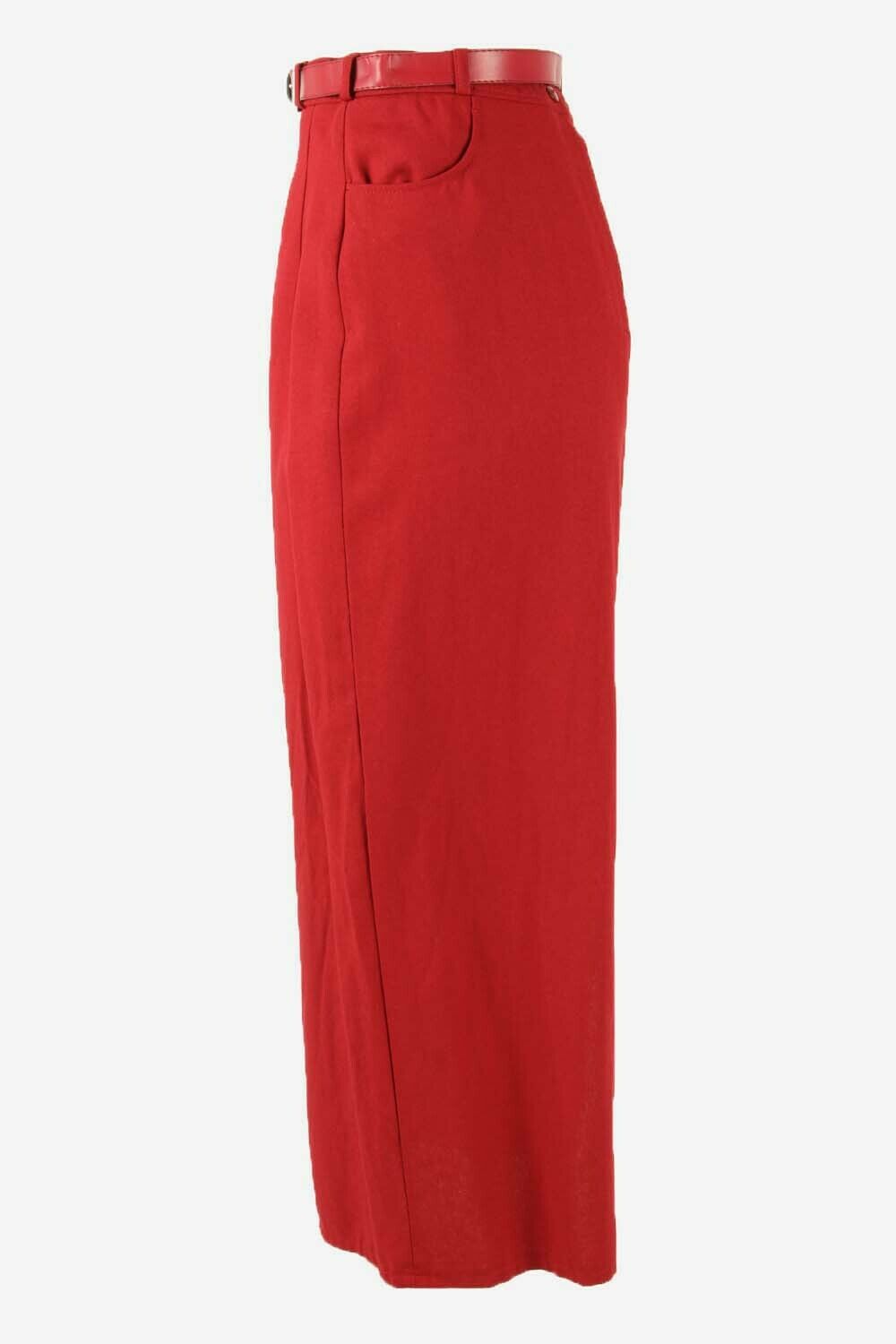Canda Long Skirt Vintage Belted Lined Pockets Retro 90s Red Size