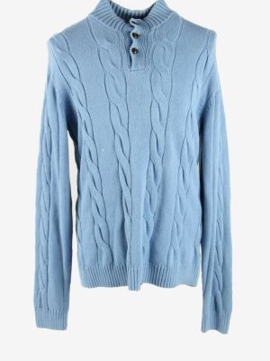 Chaps Vintage Jumper Long Sleeve Collared Winter Country Blue Size M