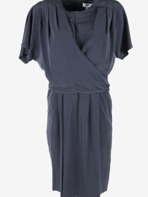 Plain Midi Dress Vintage Crew Neck Formal Casual Retro 90s Grey M