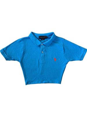 Reworked Crop Top Upcycled 90s Vintage US Polo Shirt Blue XS