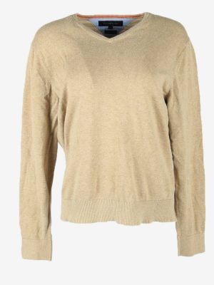 Tommy Hilfiger Diamond Sweater Vintage V Neck Golf Casual Beige Size L