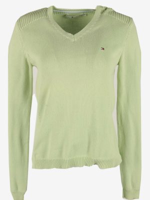 Tommy Hilfiger Plain Sweater Vintage Jumper V Neck 90s Lime Size M