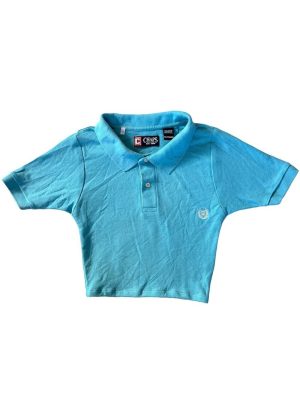 Vintage Chaps Reworked Cropped Top Upcycled Blue Size XS