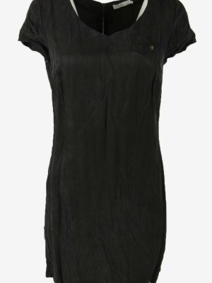 Vintage Midi Dresss Plain V Neck Back Zipper Retro 90s Black Size S