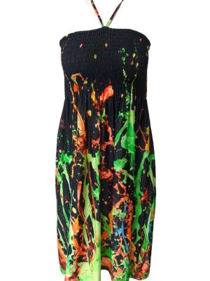 Womens Strapless Dress Mesh Bandeau Top Knee Lenght Floral Size S