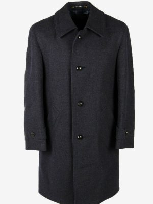 Wool Vintage Coat Jacket Casual Winter Warm Blend Lined Navy Size XL