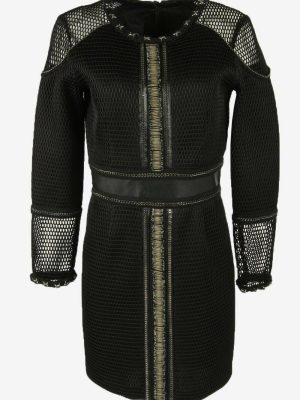 Beaded Midi Dress Lined Crew Neck Long Sleeve Black Size UK 10