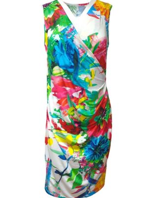 Bodycon Evening Dress Floral Wrap Effect Draped Front Summer Size L/XL