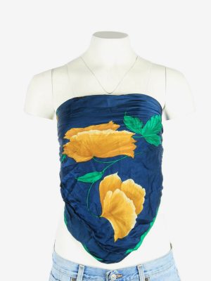 Boho Festival Floral Scarf Square Vintage Summer 80s Retro Navy