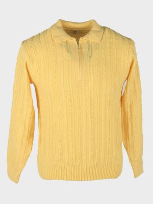 Cable Knit Jumper Vintage Collared Neck Pullover 90s Yellow Size S