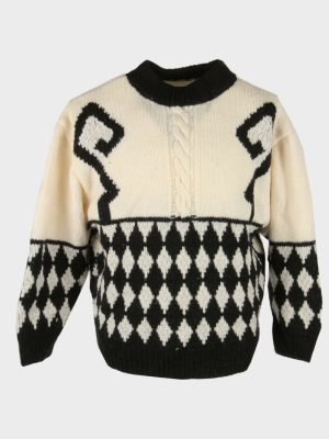 Cable Knit Wool Jumper Vintage Crew Neck Pullover 90s Multi Size M