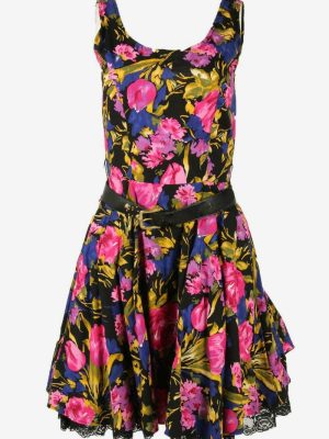 Floral Midi Dress Vintage Scoop Neck Lace Lining Retro 80s Size UK 6/8