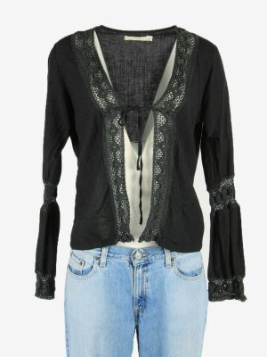 Hippie Gypsy Embroidered Blouse Tunic Top Vintage Kaftan Black Size L