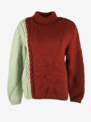 Jumper Vintage Cable Knit Turtle Neck Winter Warm Retro Burgundy Size M