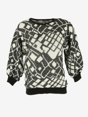 Ladies Jumper Vintage Crew Neck Geometric Pullover Retro Multi Size L