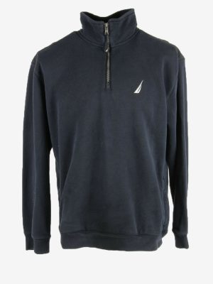 Nautica Vintage Sweatshirt Half Zip Shawl Neck Retro Navy Size XL