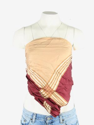 Original True Striped Vintage Neck Scarf Satin Boho 90s Retro Maroon