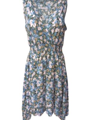 Summer Day Dress Asymmetric Hem Floral V-Neck Size M/L