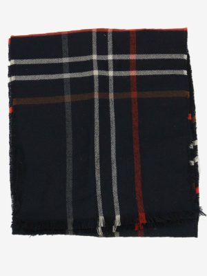 Vintage Check Tartan Blend Scarf Warm Neck Winter Soft  90s Retro Navy