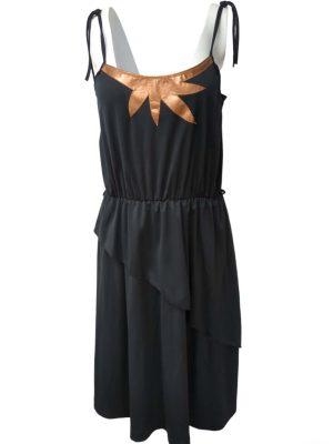 Vintage Dress Asymmetrical Skirt Sleeveless Midi Black Size 40