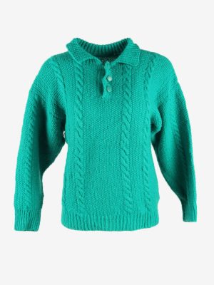 Vintage Jumper Cable Knit Collared Country 90s Turquoise Size S