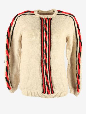 Vintage Jumper Cable Knit Crew Neck Long Sleeve Warm 90s Ivory Size S