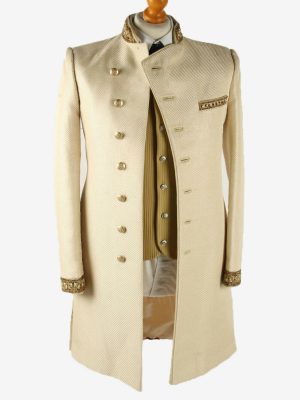 Vintage Mens Traditional Sherwani Wedding Party 90s Beige Size S