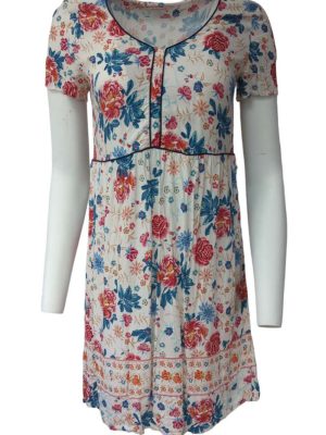 Womens Day Dress Casual Knee Lenght Floral Print Short Sleeve Size S
